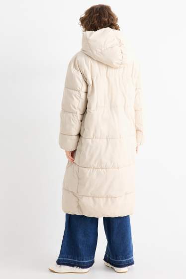 Dames - Mantel met stiksels en capuchon - waterafstotend - licht beige