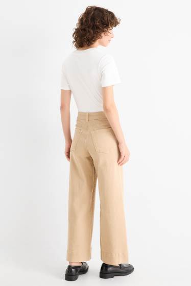 Dames - Pantalon - high waist - wide leg - beige