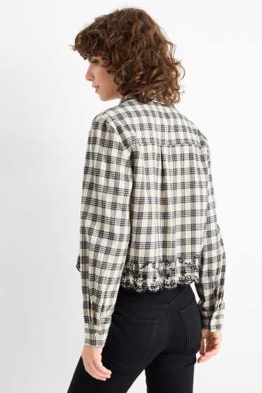 Femmes - Chemisier en flanelle - à carreaux - blanc / noir