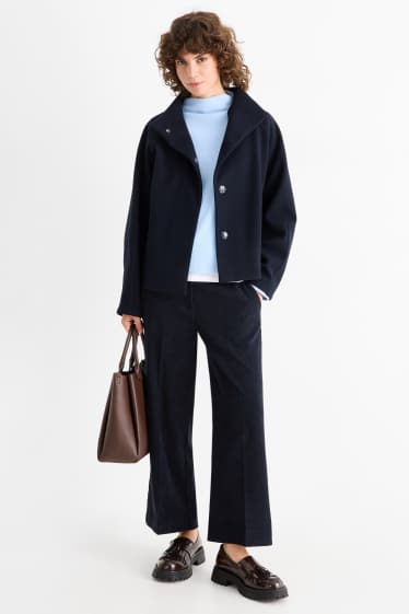 Dames - Corduroy broek - mid waist - wide leg - donkerblauw