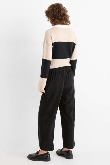Dames - Corduroy broek - mid waist - wide leg - zwart