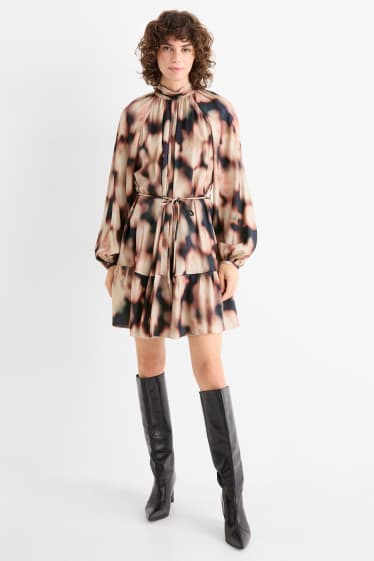 Femmes - Robe évasée - à motif - noir / beige