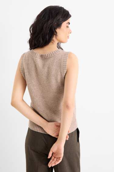 Dames - Spencer, deels van kasjmier - wolmix - beige