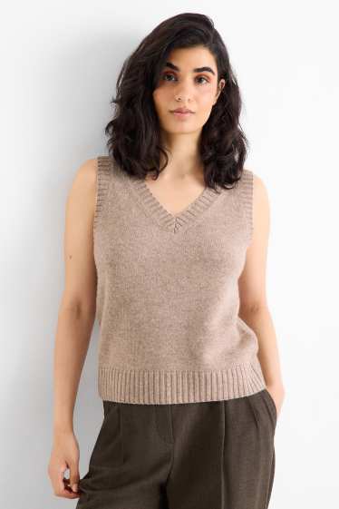 Dames - Spencer, deels van kasjmier - wolmix - beige