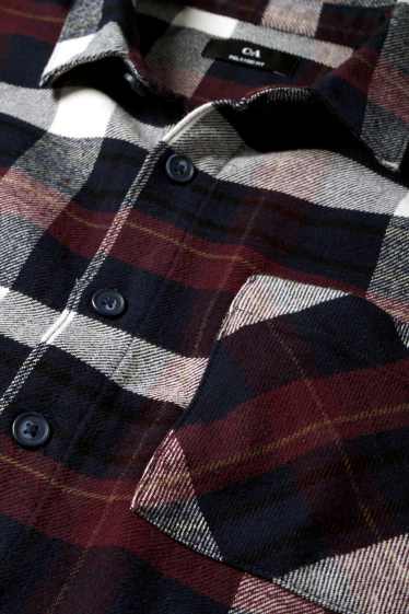 Hommes - Chemise en flanelle - relaxed fit - col kent - à carreaux - rouge / bleu foncé