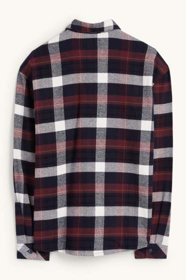 Hommes - Chemise en flanelle - relaxed fit - col kent - à carreaux - rouge / bleu foncé