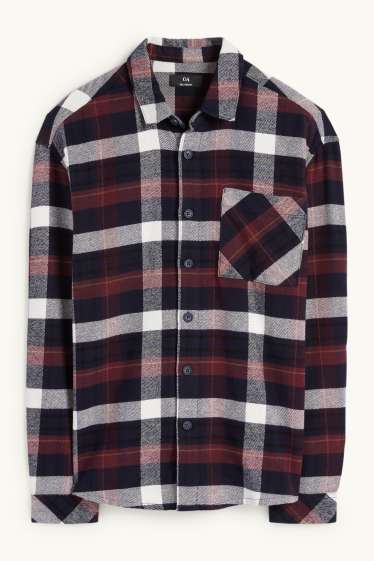 Hommes - Chemise en flanelle - relaxed fit - col kent - à carreaux - rouge / bleu foncé