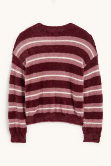 Children Girls - Jumper - striped - rose / red