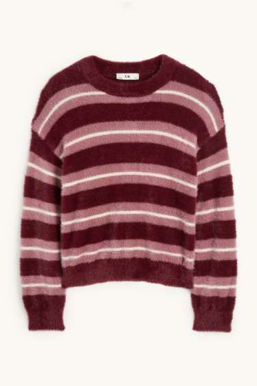 Children Girls - Jumper - striped - rose / red