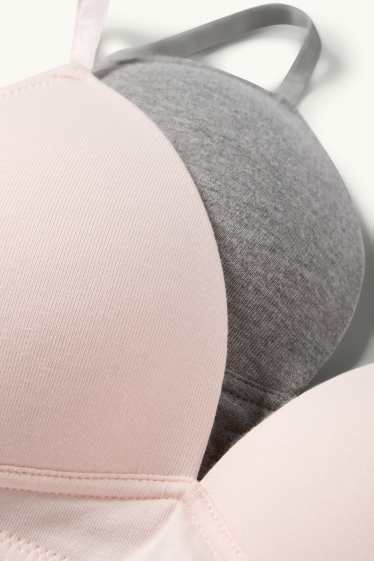 Enfants filles - Lot de 2 - soutiens-gorge sans armatures - ampliforme - gris / rose