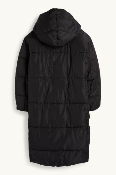 Dames - Mantel met stiksels en capuchon - waterafstotend - zwart