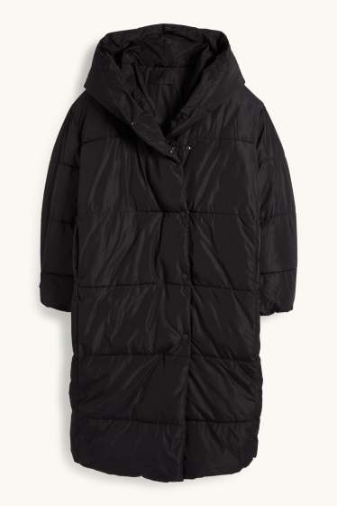 Dames - Mantel met stiksels en capuchon - waterafstotend - zwart