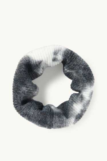 Kinder Buben - Loop Schal - gerippt - gemustert - dunkelgrau