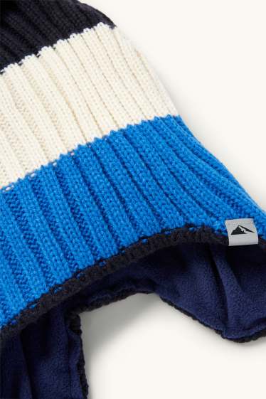 Nen - Gorra d’esquí amb borla - acanalada - de ratlles - blau