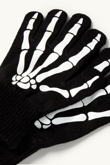 Kinder Jungen - Halloween - Skelett - Handschuhe - Glow in the dark - schwarz / weiss
