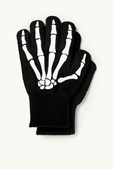 Kinder Jungen - Halloween - Skelett - Handschuhe - Glow in the dark - schwarz / weiss