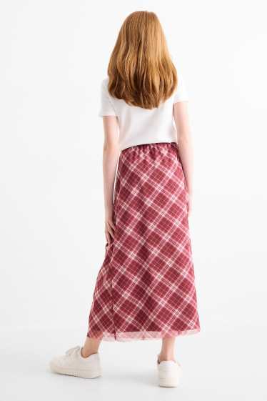 Kinder Mädchen - Mesh-Rock - kariert - dunkelrot