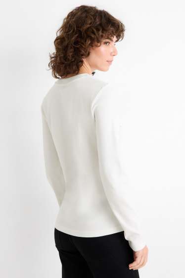 Damen - Langarmshirt - Regular Fit - Glanz-Effekt - weiß