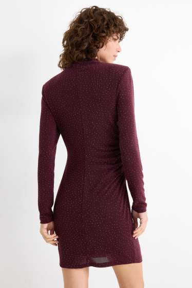 Women - Bodycon dress with rhinestones - bordeaux