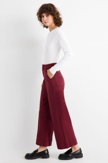 Damen - Stoffhose - High Waist - Wide Leg - bordeaux