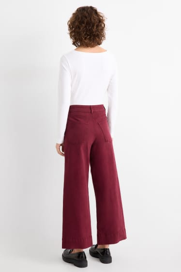 Damen - Stoffhose - High Waist - Wide Leg - bordeaux