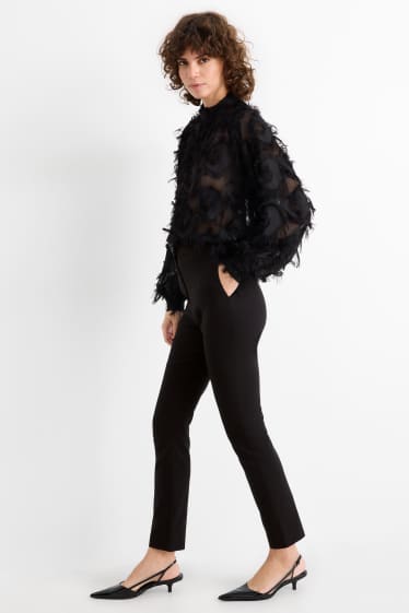 Femei - Pantaloni de stofă - talie medie - tapered fit - negru