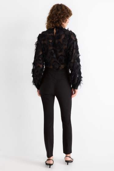 Femei - Pantaloni de stofă - talie medie - tapered fit - negru