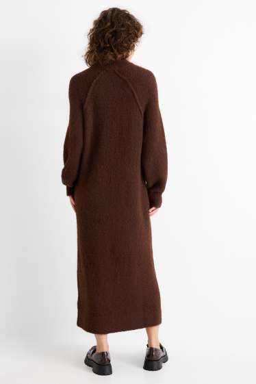 Dames - Gebreide jurk - straight fit - donkerbruin