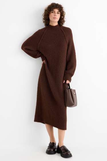 Dames - Gebreide jurk - straight fit - donkerbruin