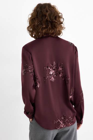 Femmes - Chemisier en satin - effet brillant - motif à fleurs - violet