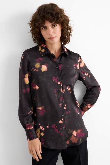Donna - Blusa in raso - a fiori - nero