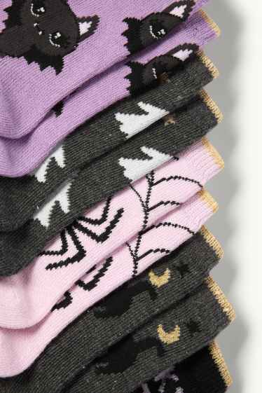 Bambine - Confezione da 5 - Halloween - calzini con motivi - nero / rosa