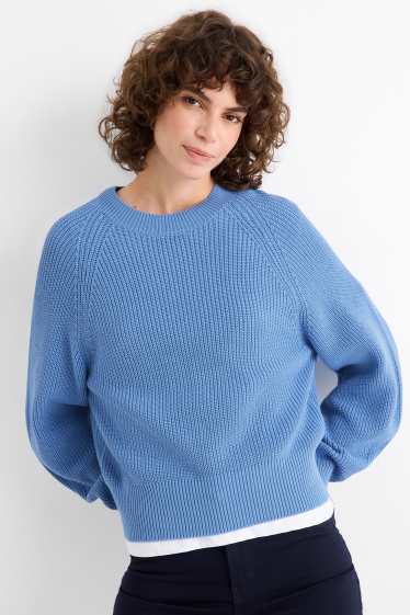 Women - Jumper - ribbed - light blue