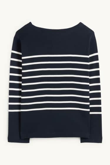 Dona - Samarreta de mànigues llargues - regular fit - de ratlles - blau fosc / blanc trencat