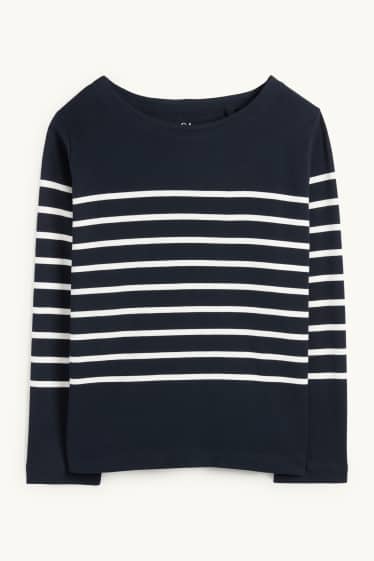 Dona - Samarreta de mànigues llargues - regular fit - de ratlles - blau fosc / blanc trencat