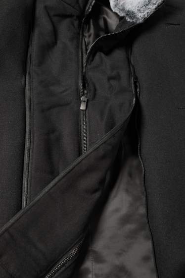 Heren - Mantel met imitatiebontrandje - zwart