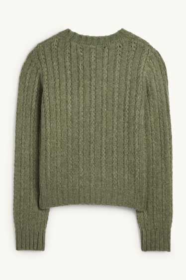 Damen - Pullover - Zopfmuster - grün