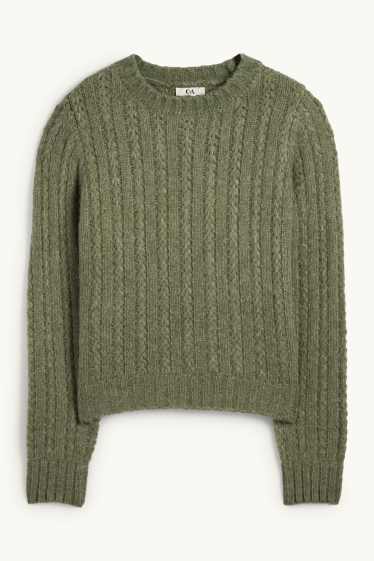 Damen - Pullover - Zopfmuster - grün