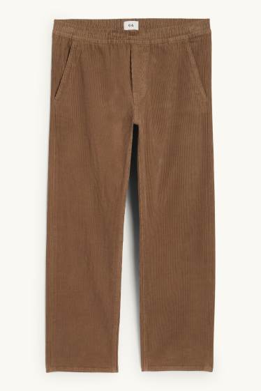 Pánské - Manšestrové kalhoty - relaxed fit - hnědá