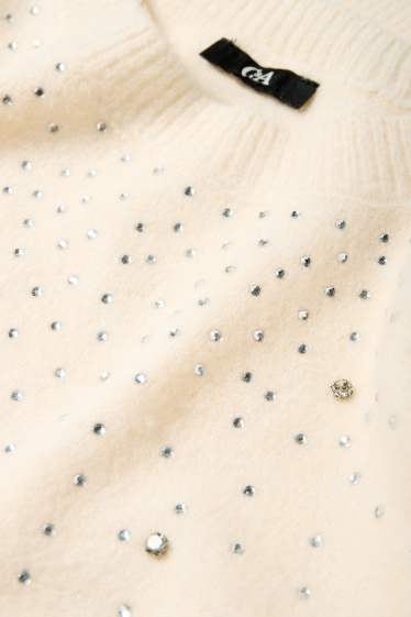 Donna - Maglione con strass - beige chiaro
