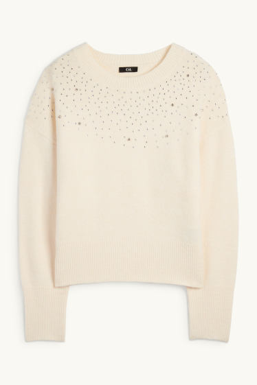 Donna - Maglione con strass - beige chiaro