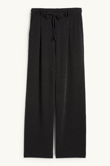 Dona - Pantalons de punt - high waist - wide leg - negre
