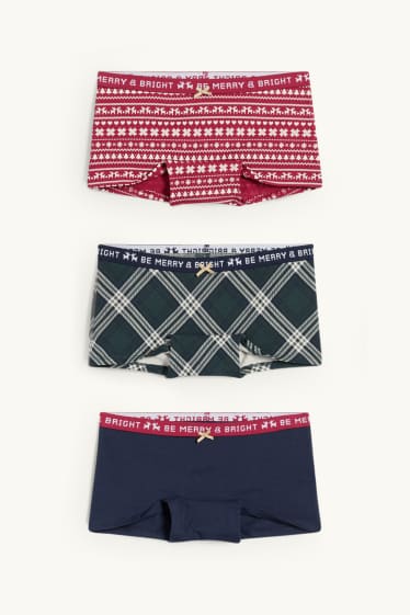 Kinderen: meisjes - Set van 3 - boxershorts voor de kerst - donkerblauw