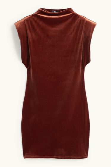 Dames - Fluwelen bodycon jurk - roestbruin