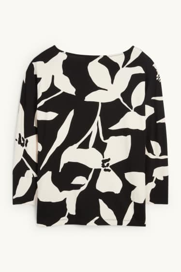 Dames - Longsleeve - regular fit - gebloemd - zwart / wit