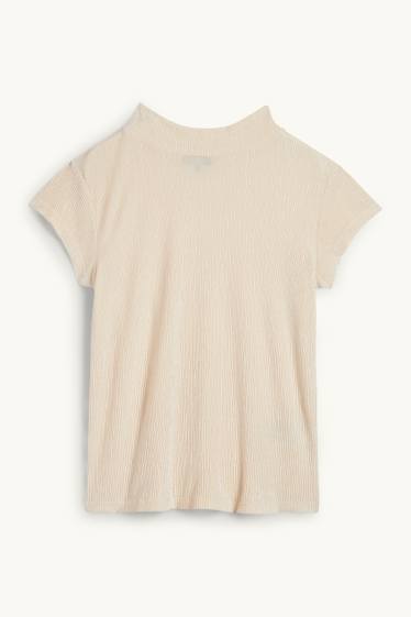 Femmes - T-shirt en velours - regular fit - finition texturée - beige