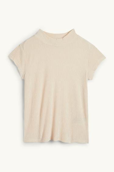 Femmes - T-shirt en velours - regular fit - finition texturée - beige