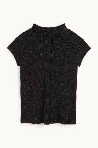 Femmes - T-shirt en velours - regular fit - finition texturée - noir