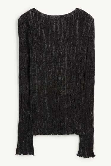 Dona - Samarreta de màniga llarga - regular fit - acanalada - negre