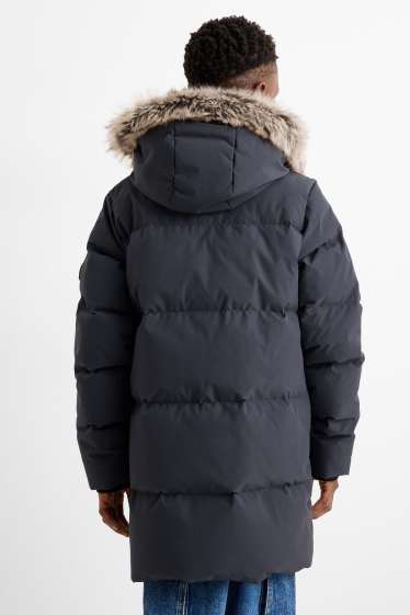 Enfants garçons - Doudoune en duvet avec capuche et garniture en imitation fourrure - bleu foncé